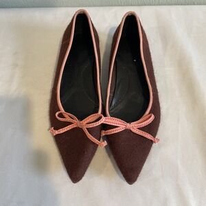 Vintage ESPRIT EDC Pointed Toe Ballet Flats Bow Slip On Maroon Contrast Bow 36/6